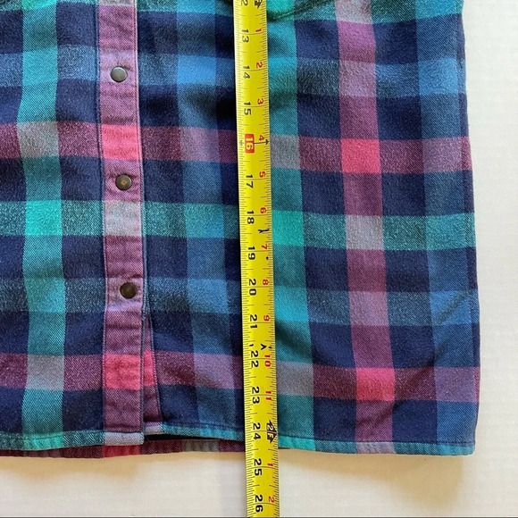 Vintage Merona Sport  Plaid Long Sleeve Women Shirt size M Y2K Green Blue Pink - Picture 11 of 12